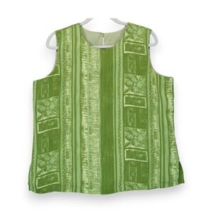 Vintage Patchington Women's Top Blouse Sleeveless Petite Large Green Polyester